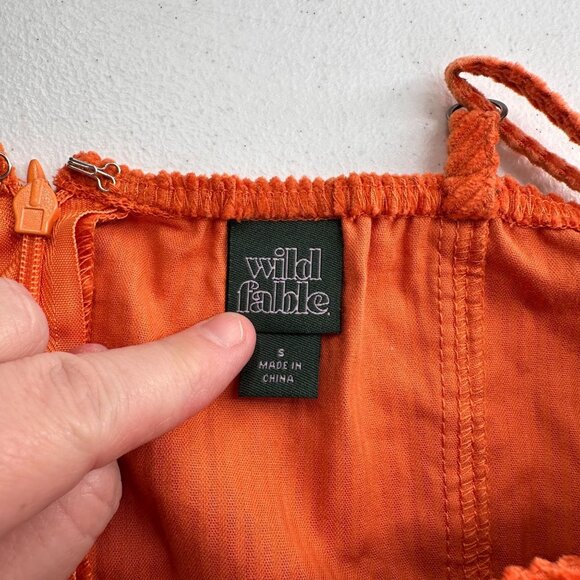 Wild Fable Orange Corduroy Mini Dress S Cotton Spaghetti Straps Y2K Babydoll - Picture 2 of 13